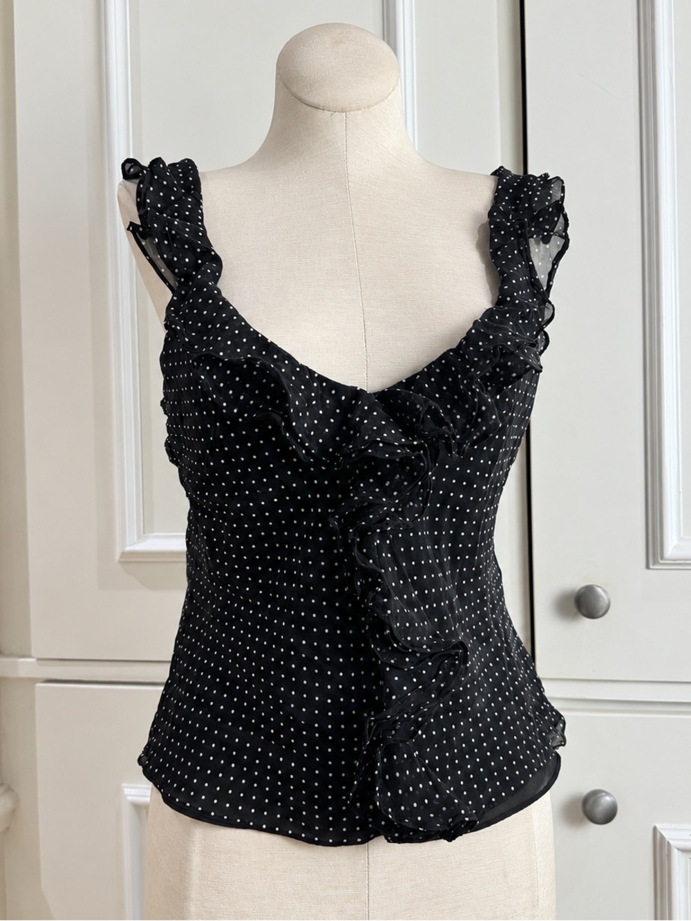 Ralph Lauren Polka Dot Silk Ruffle Tank - Xs/S